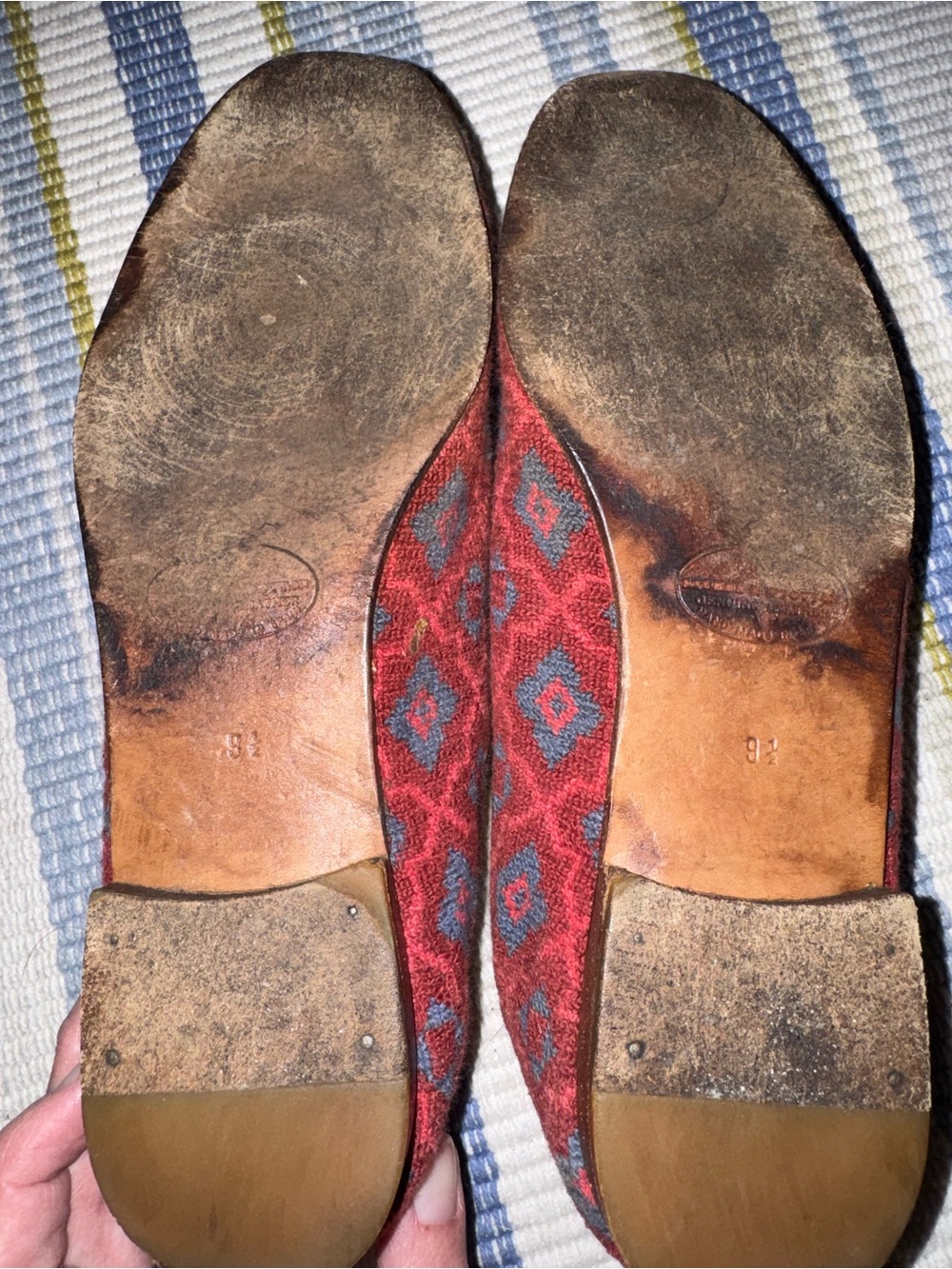 Stubbs and Wooten Red and Blue Patterned Slip-On Flats, 9.5 - Picture 6 of 13